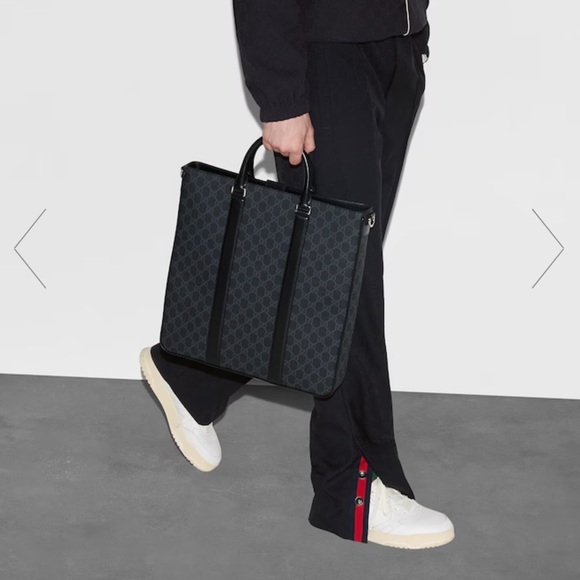 GUCCI | Coated Canvas Men’s Travel Tote Bag Leather Handle GG Print - Picture 13 of 13